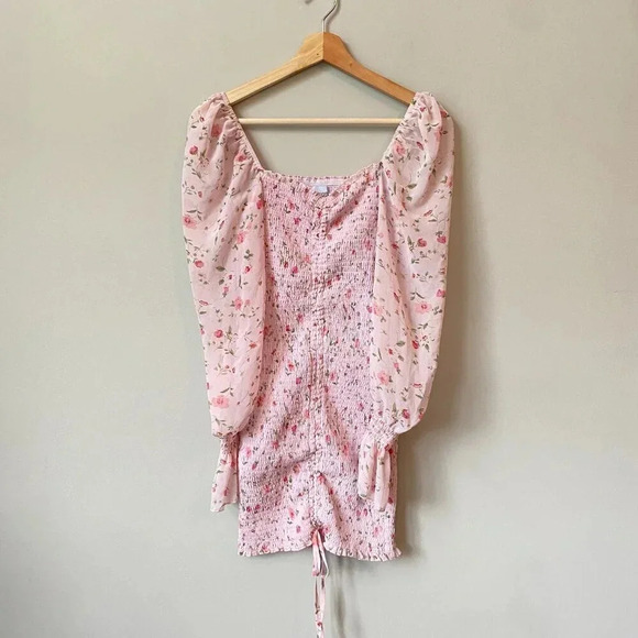 Princess Polly Women's US 4 Wild Flowers Balloon Sleeves Shirred Mini Dress Pink - Picture 4 of 16